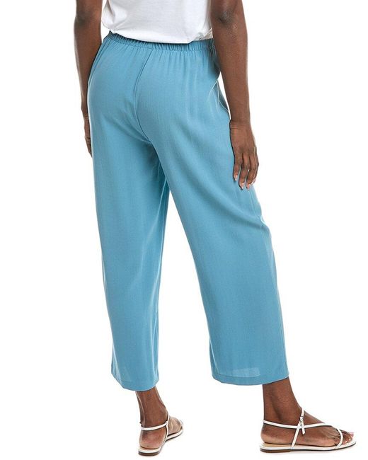 Eileen Fisher Blue Petite Silk Straight Ankle Pant