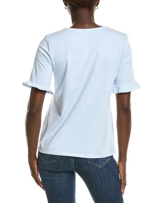 Jones New York White Elbow Ruffle Sleeve T-Shirt