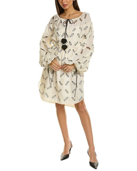 Lanvin Natural Drawstring Waist Shift Dress