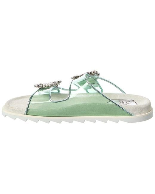 Roger Vivier Green Viv Strass Buckle Vinyl & Leather Slide