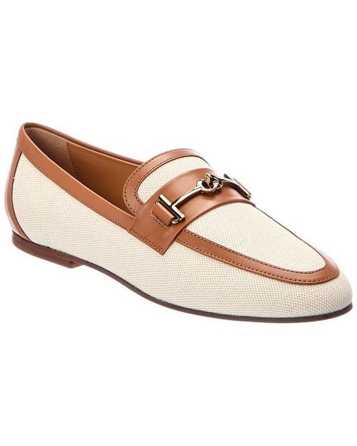 Tod's White Leather & Canvas Loafer