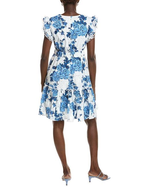 Anne Klein Blue V-Neck Ruffle Sleeve Dress