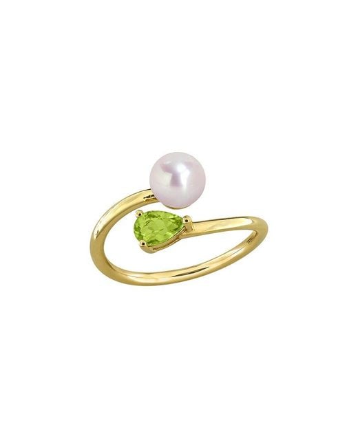Rina Limor White Plated 0.44 Ct. Tw. Gemstone & 6-6.5Mm Pearl Ring
