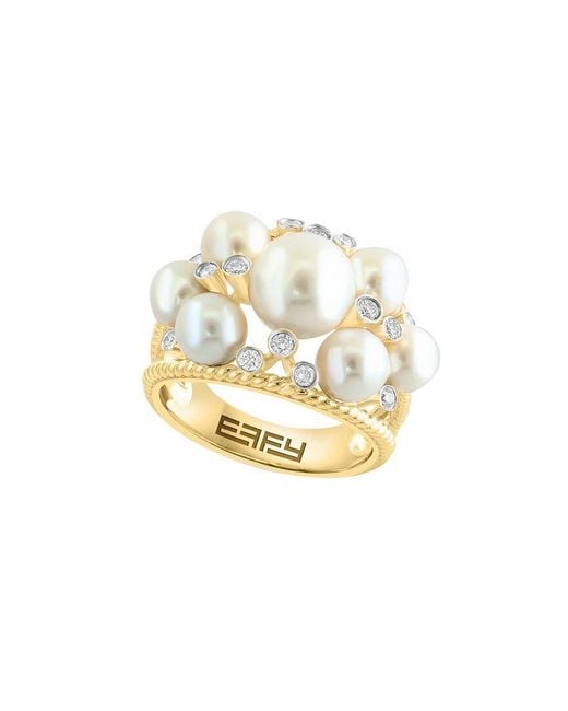 Effy Fine Jewelry White 14K 0.23 Ct. Tw. Diamond & 5,5.5,8Mm Pearl Ring