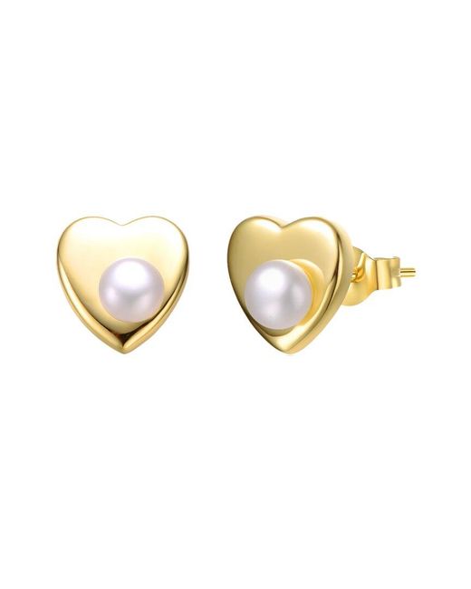 Genevive Jewelry Metallic 14k Over Silver 4mm Pearl Studs