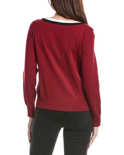Cece Red Deep V Contrast Trim Sweater