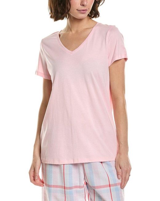 Hue Pink Solid V-Neck Pajama T-Shirt