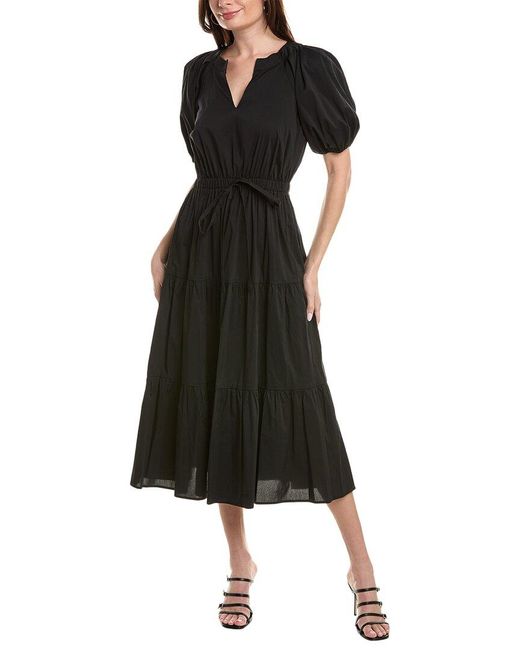 Anne Klein Black Tiered Puff Sleeve Midi Dress