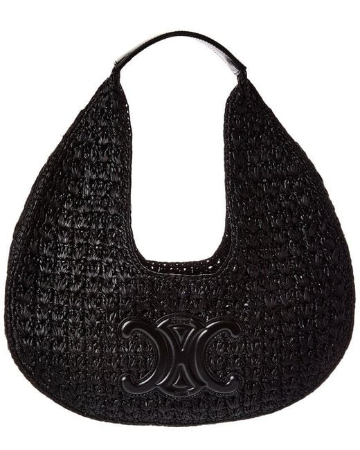 Céline Black Classic Panier Raffia & Leather Hobo Bag