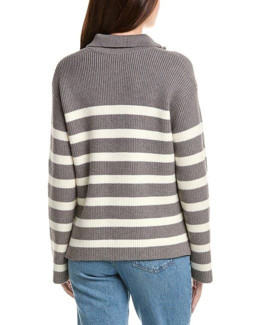 English Factory Gray Striped 1/2-Zip Sweater