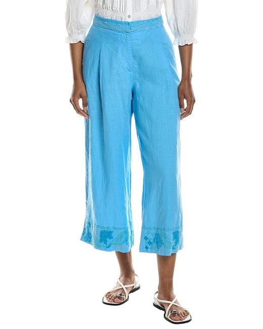 Johnny Was Blue Pleated Linen Culotte Soraya