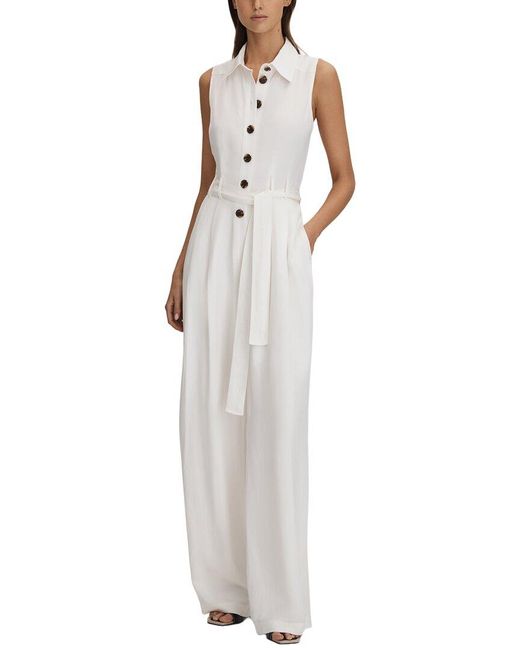 Reiss White Perla Linen-Blend Jumpsuit