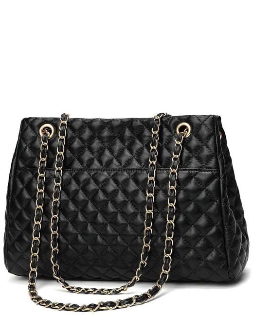 Tiffany & Fred Paris Black Full-grain Quilted Leather Tote