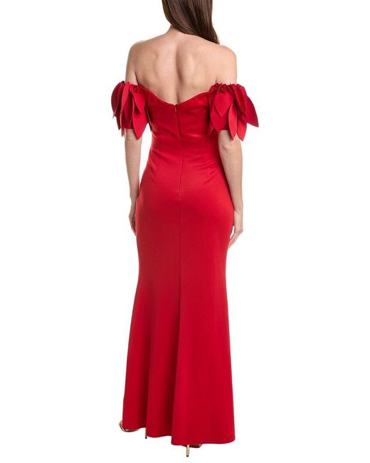 Badgley Mischka Red Petal Off-The-Shoulder Gown