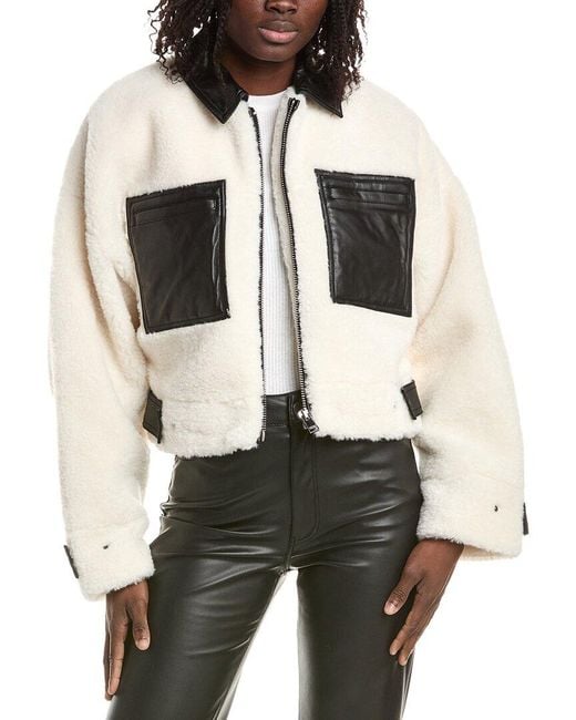 Lamarque Natural Sherpa Leather-Trim Jacket