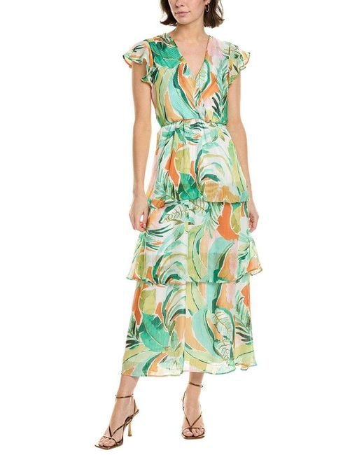 Julia Jordan Green Satin Stripe Maxi Dress