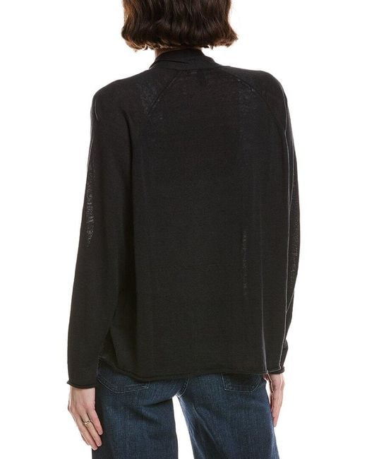 Eileen Fisher Black Raglan Sleeve Linen-Blend Cardigan