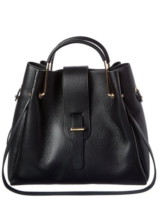 Italian Leather Black Unstructured Shoulder Tote
