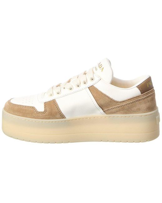 Prada White Downtown Leather & Suede Sneaker