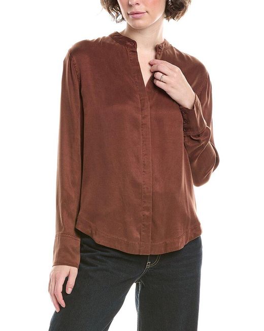 Bella Dahl Brown Mandarin Collar Button-Up Shirt