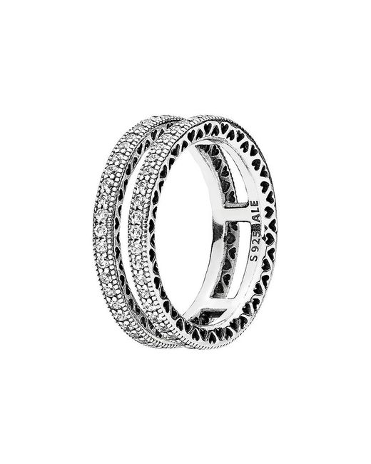 PANDORA Silver Cz Double Hearts Of Ring 