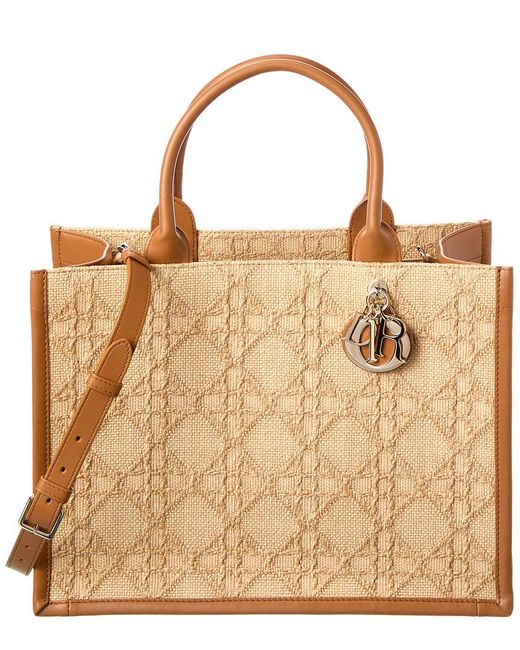 Dior Brown Book Medium Raffia & Leather Tote