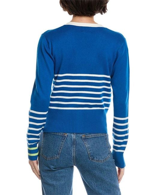 Brodie Cashmere Blue Irregular Stripe Cashmere-Blend Cardigan
