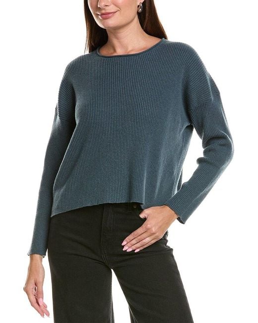 Eileen Fisher Blue Cashmere Knit Sweater