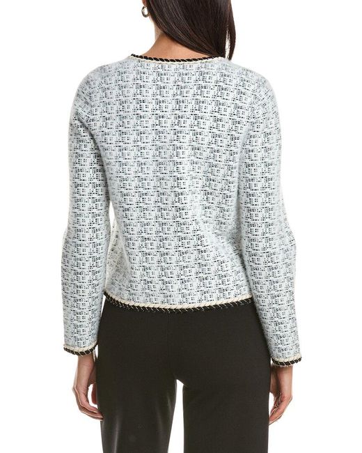 MILLY Gray Braided Wool-Blend Knit Cardigan