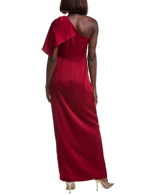 Aidan Mattox Red Satin One-Shoulder Gown
