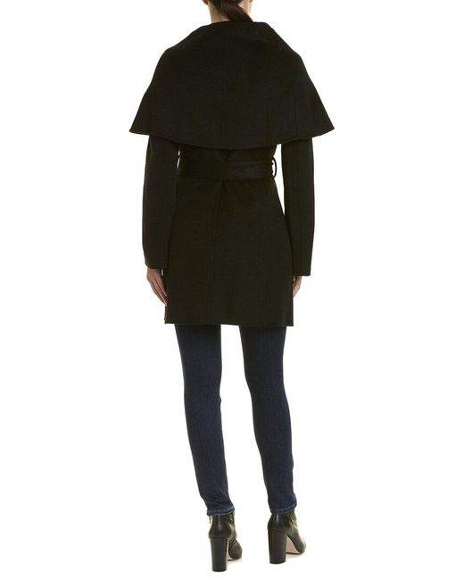 Tahari Black Maria Belted Wool-Blend Coat