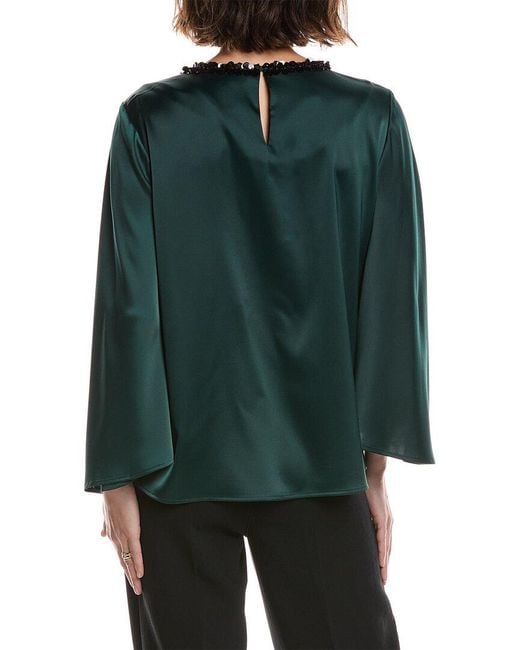 Anne Klein Green Slit Front Flutter Sleeve Top
