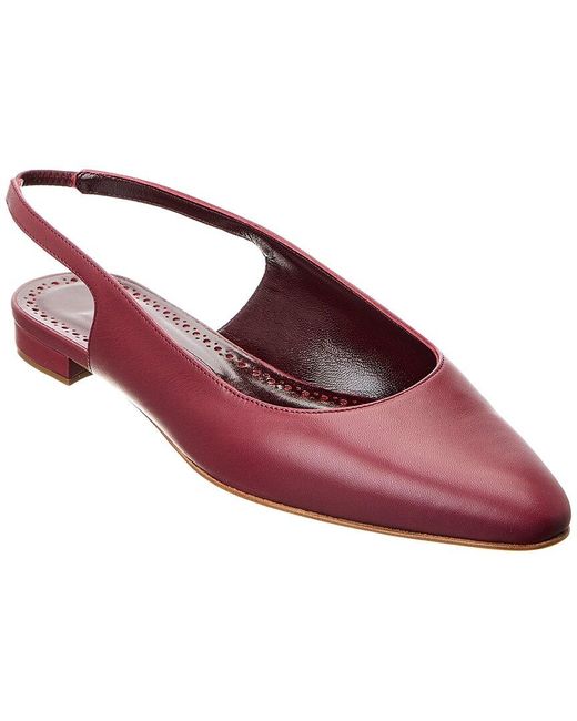 Manolo Blahnik Red Sawra Leather Slingback Flat