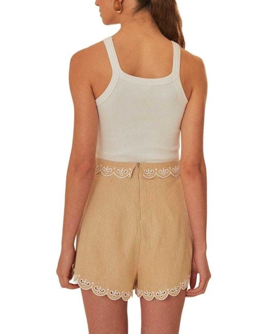 Farm Rio Natural Linen Khaki Embroidered Short