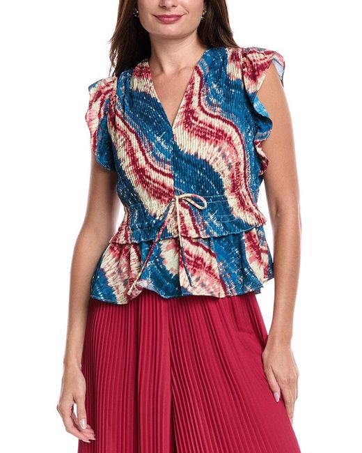Nicole Miller Red Pleated Blouse