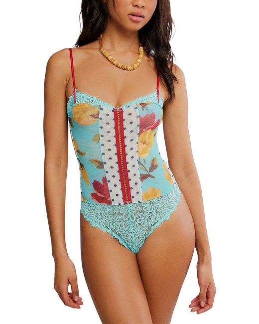 Free People Blue Here & There Bodysuit