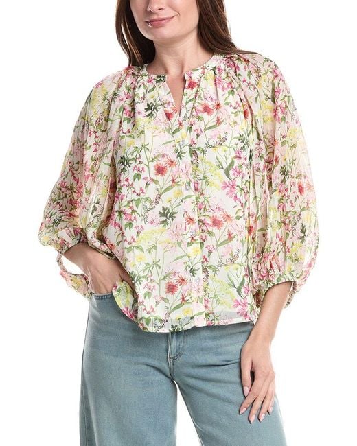 Vince Camuto Natural Button Up Blouse W Pleated Rag