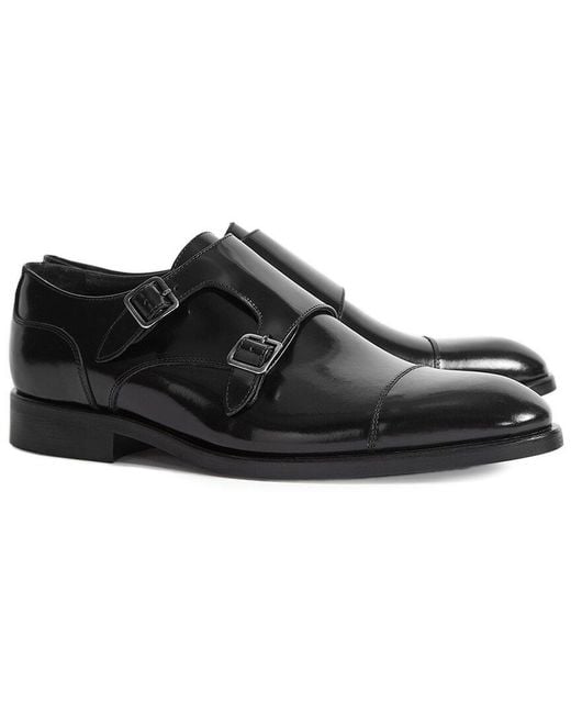 Reiss Black Rivington Patent Double Monk Strap Shoe for men