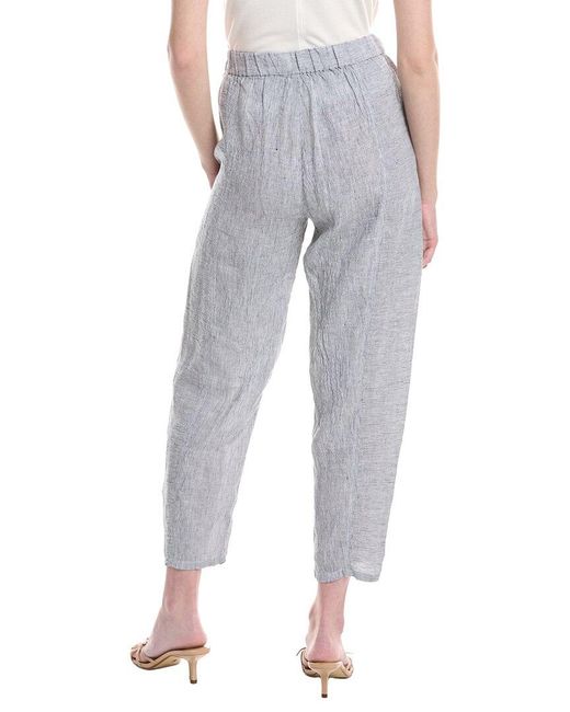 Eileen Fisher Gray Petite Ankle Pleated Lantern Linen Pant