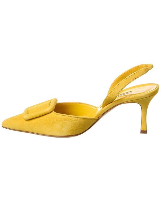 Manolo Blahnik Yellow Maysli 70 Suede Slingback Pump