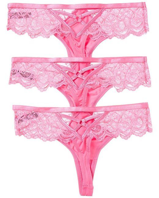 House of Desire Pink 3pk Vera Micro & Lace Strappy Back Cheeky
