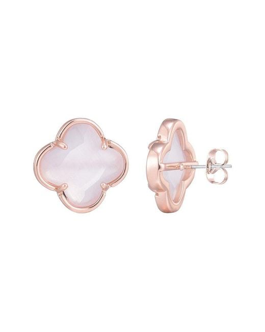 Adornia Pink 14K Rose Plated Cat Eye Stone Clover Stone Stud Earrings