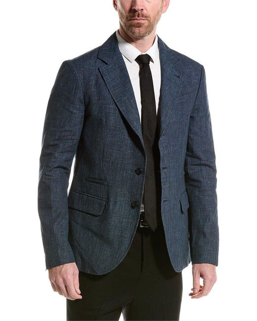John Varvatos Blue Slim Fit Linen-blend Jacket for men