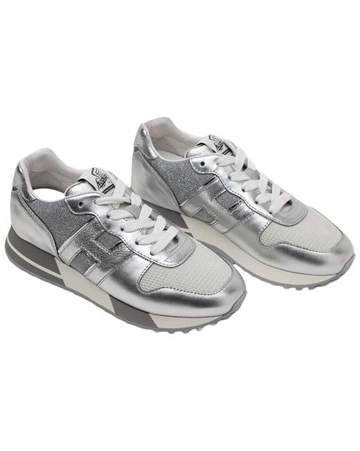 Hogan Gray Ribbed Leather Sneaker