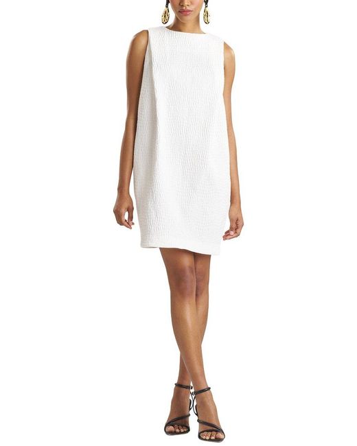 Natori White Textured Jacquard Shift Dress