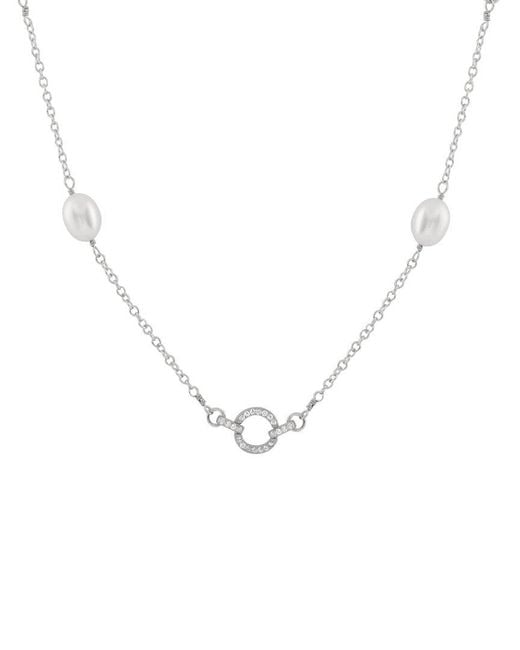 Splendid Metallic Rhodium Plated 7-8mm Pearl Necklace