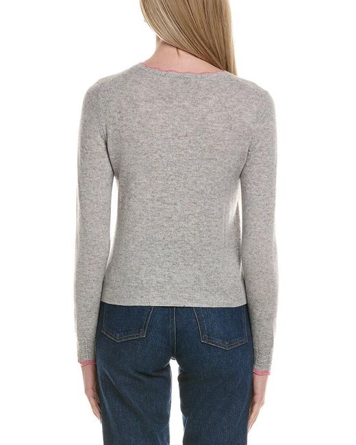 Sofiacashmere Gray Tipped Scallop Wool & Cashmere-Blend Cardigan
