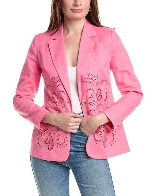 Tahari Embroidered Linen-Blend Jacket