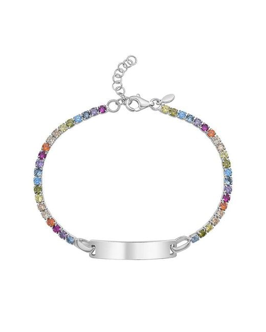 Italian Silver Metallic Italian Cz Tennis Id Bracelet