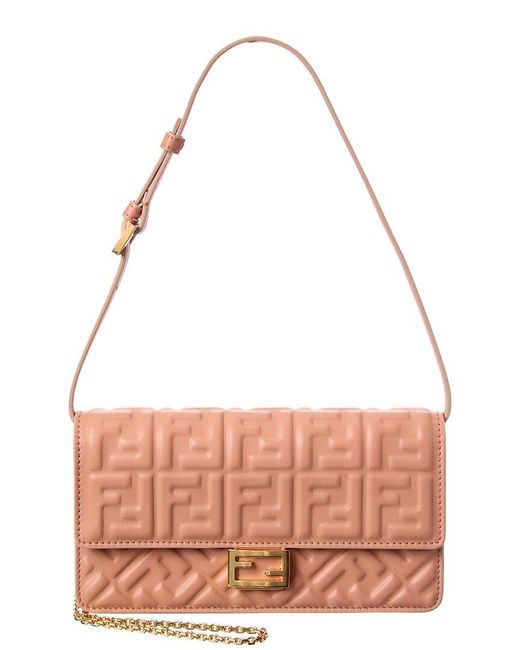 Fendi Pink Baguette Ff Leather Wallet On Chain